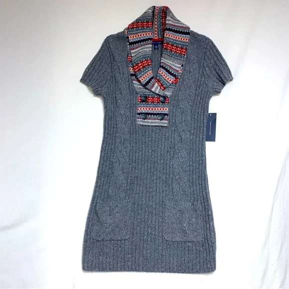 tommy hilfiger grey sweater dress Contrast Trim Sweater Dress